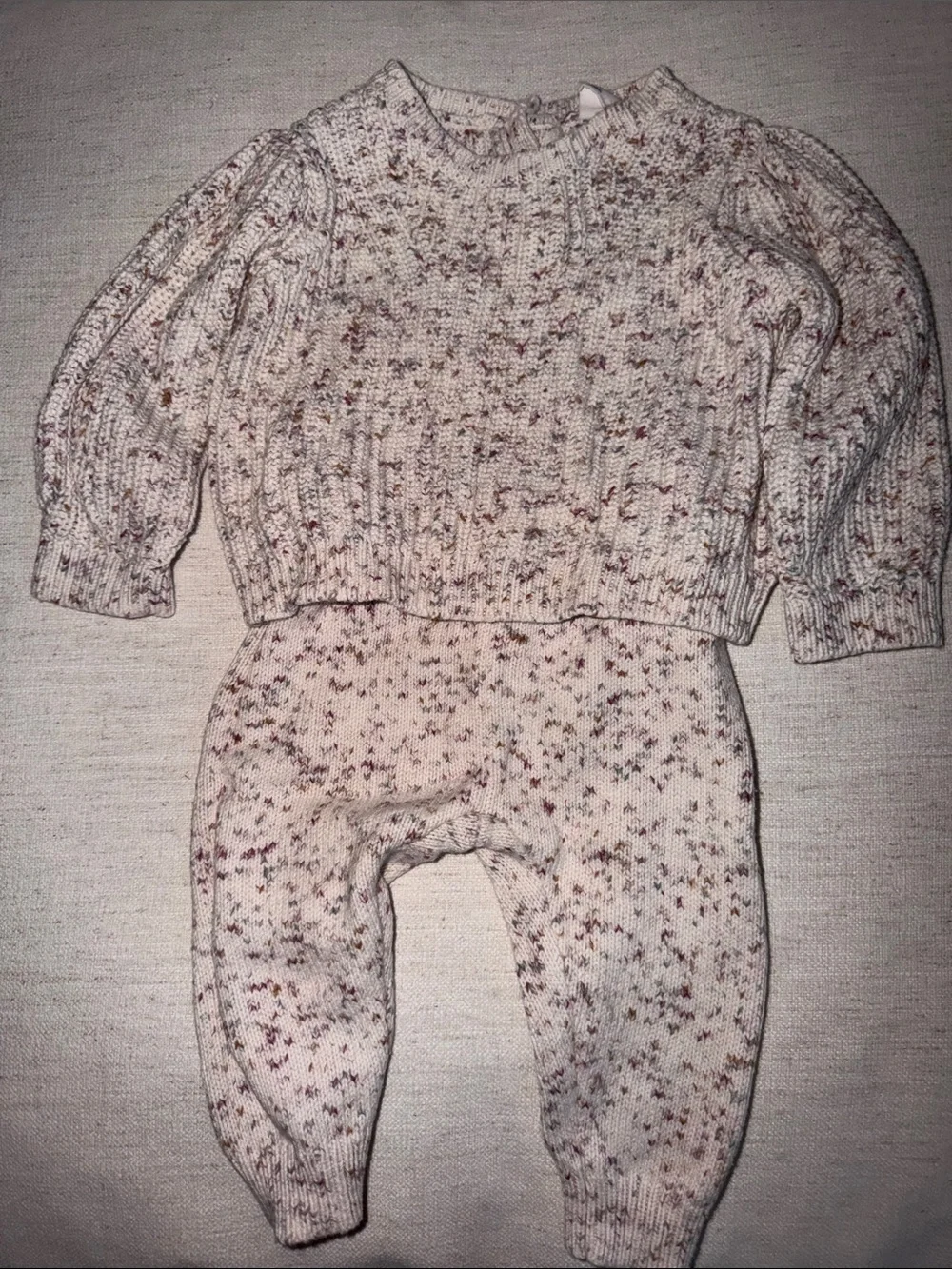 Baby Gap Speckled Knit Baby Sweater and Pants Set - Cream with Pink & Brown